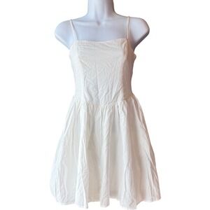 BP Sundress Size XXS White Cotton Mini Dress Smocked Back Spaghetti Strap